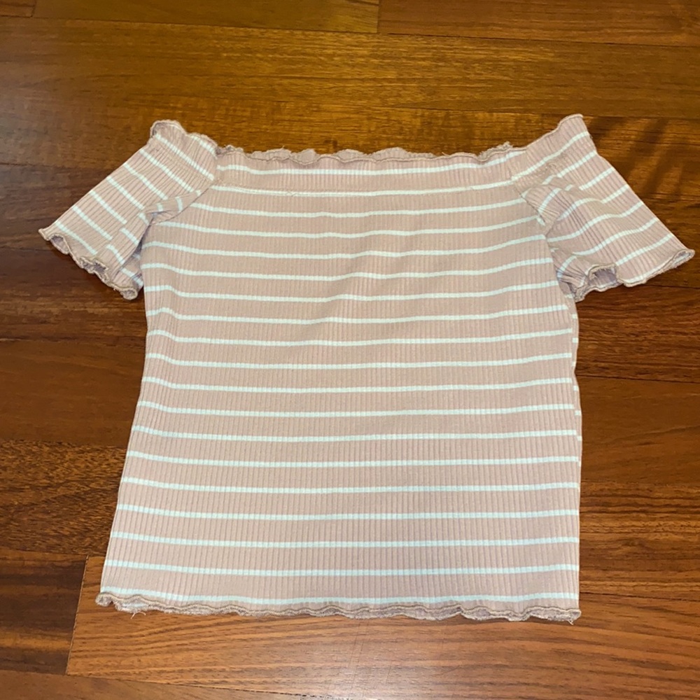Pink and White Striped Off-the-Shoulder Top